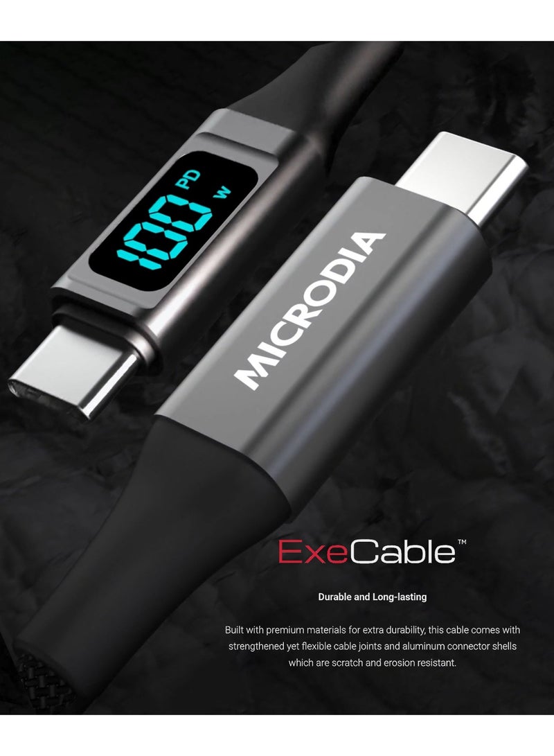 MICRODIA 【MICRODIA】 ExeCable 100W USB-C to USB-C Fast Charge Cable with Digital LCD Display, Kevlar Braided (1.3m / 2.6m) - Charcoal - Image 2